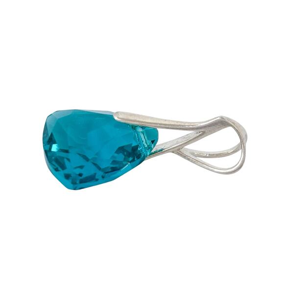 Teal Faceted Glass Pendant | Sterling Silver 925 Statement Triangle - Picture 5 of 11